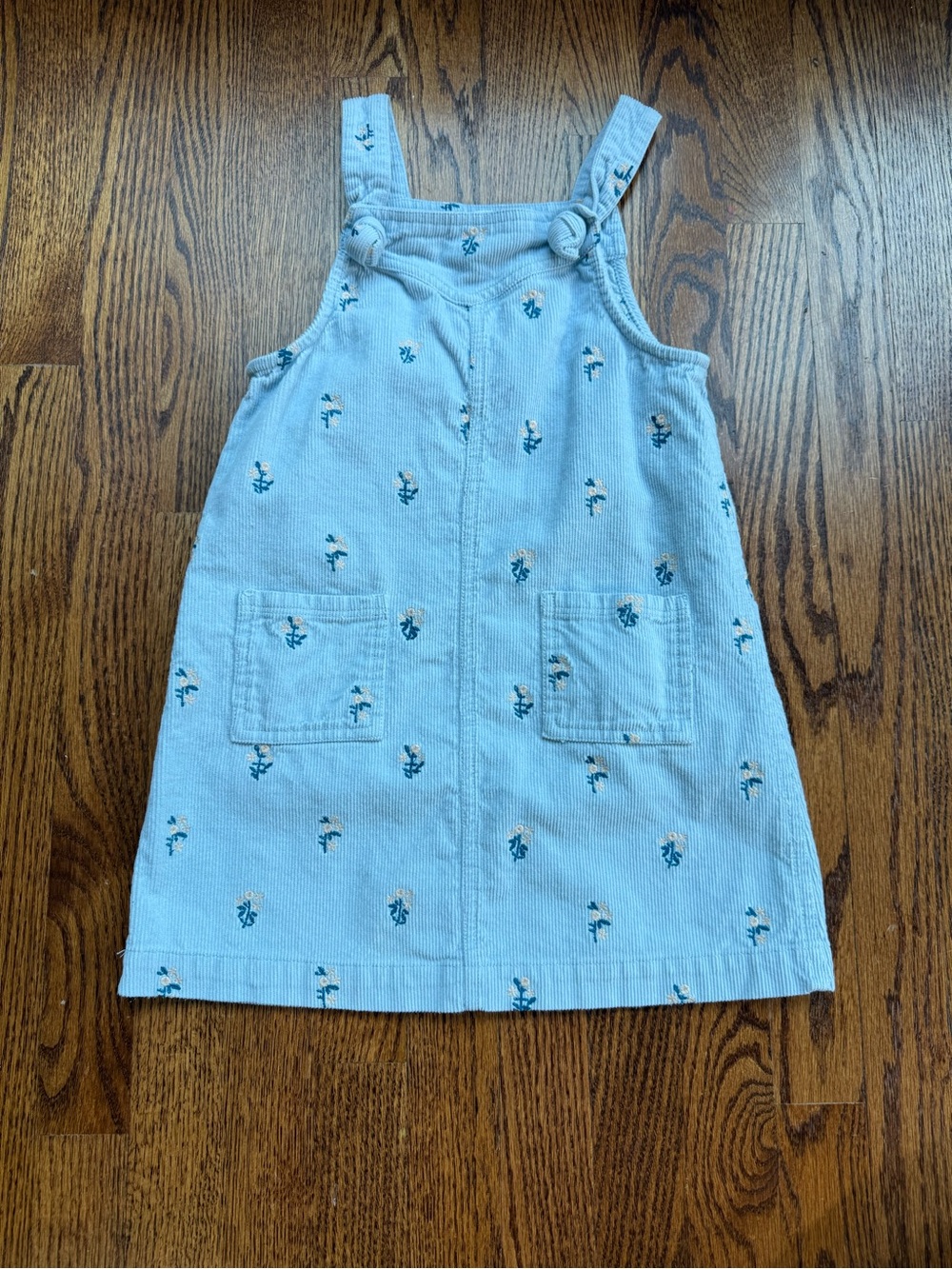 Light Blue Floral Corduroy Pinafore Dress 7 Years